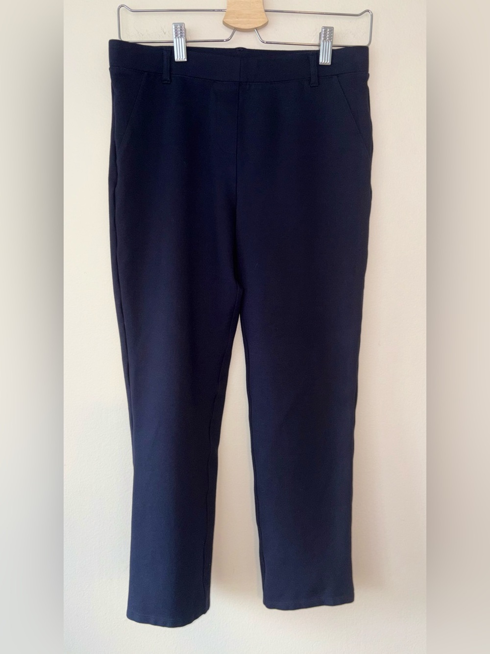 Quince Ultra-Stretch Ponte Pants Petite M Navy Straight Leg